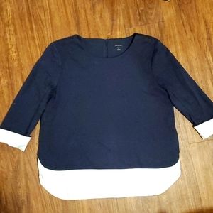 Ann Taylor top navy and white size S, 38 across chest from shoulder to hem is 23